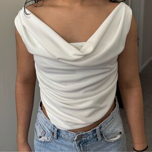 Zara White Draped Women's Blouse